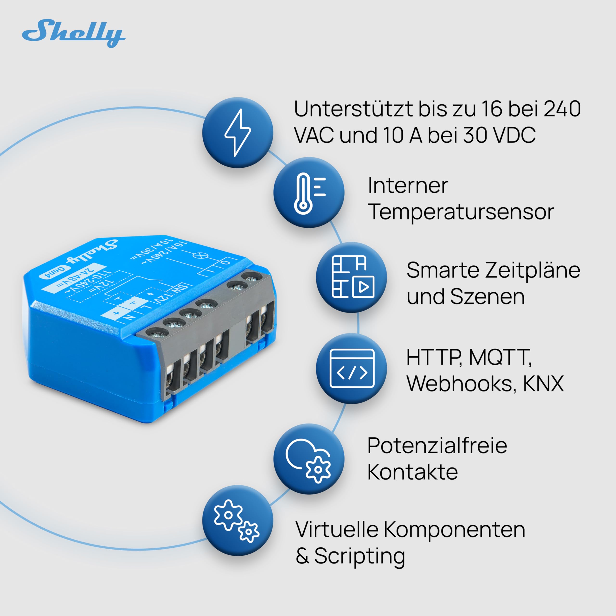 Shelly 1 Gen4 - WLAN Smart Relais Schalter, Potentialfreier Kontakt, 1 Kanal, 16A, Lichtschalter, Garagentoröffner, Smart Home, Zeitschaltuhr, Alexa & Google, Matter, Zigbee, Kein Hub Erforderlich 6