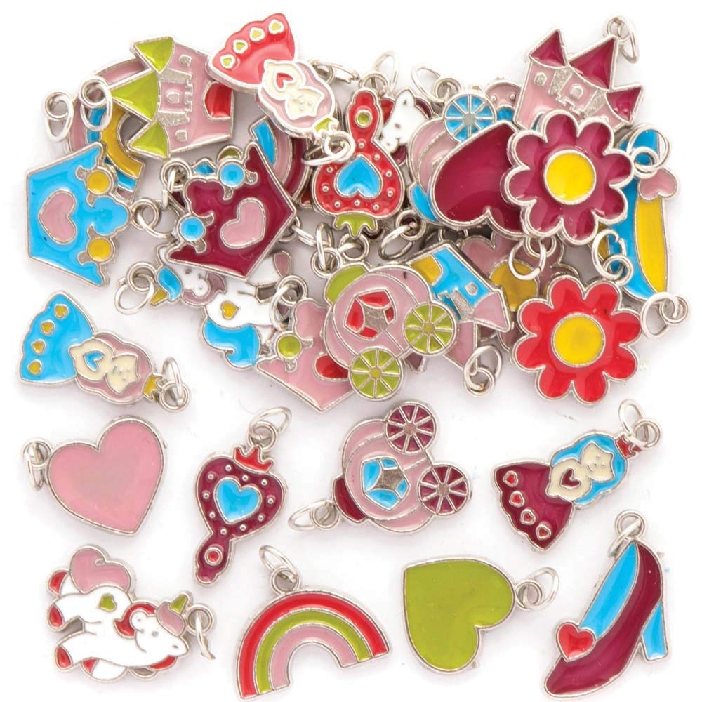 Baker Ross FE314 Princess Bracelet Charms - Pack of 30, Perfect for Kids Jewellery Making Activities, Bracelets, Necklaces, Bead Art Activities or Party Crafting