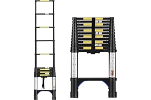 BOWEITI Telescoping Ladder,Portable Aluminum Collapsible Ladder w/2 Triangle Stabilizers, Lightweight RV Compact Ladder, Telescopic Extension Ladder for Home, Outdoor, 330lbs Capacity