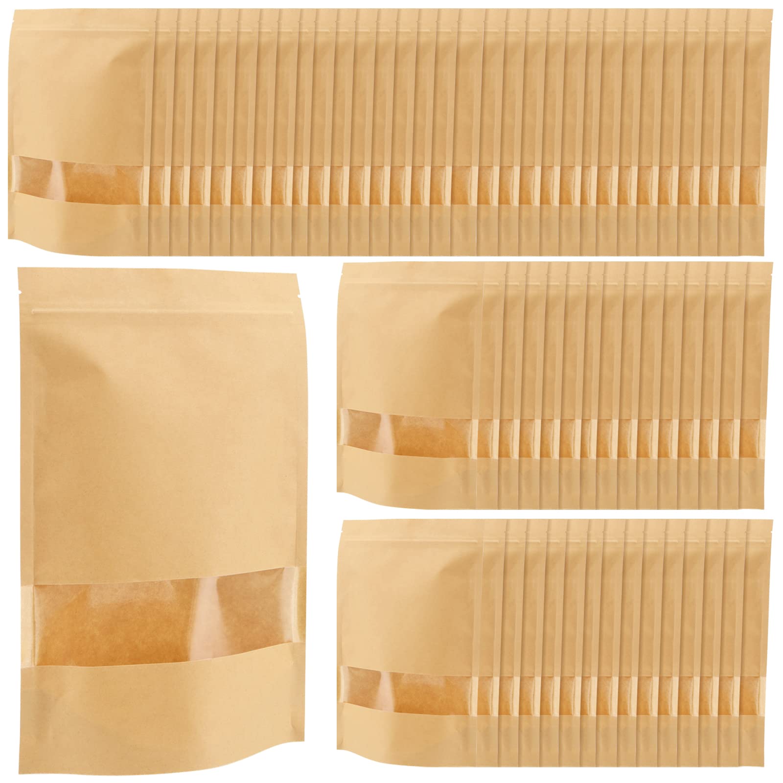 Photo 1 of NINGWAAN 100 Pack 7 x 10 Inch Kraft Stand Up Pouch Bags, Kraft Paper Ziplock Bags with Clear Window and Tear Notch, Kraft Resealable Bags Stand Up Pouches for Food Storage