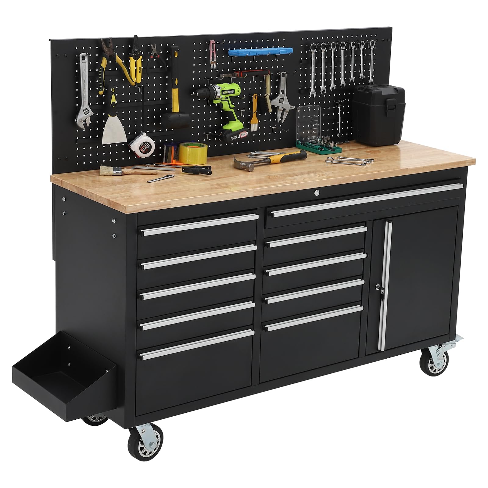Photo 1 of ***TRUCK/TRAILER PICKUP ONLY*** ***STOCK PHOTO FOR REFERENCE ONLY*** IDEALHOUSE 61-inch Rolling Tool Chest, 10 Drawers Garage Workbench Storage Tool Cabinet with Power Strip, Solid Rubber Wood Top, 1675 LBS Load Mobile Workstation, Heavy Duty Rolling Cabi