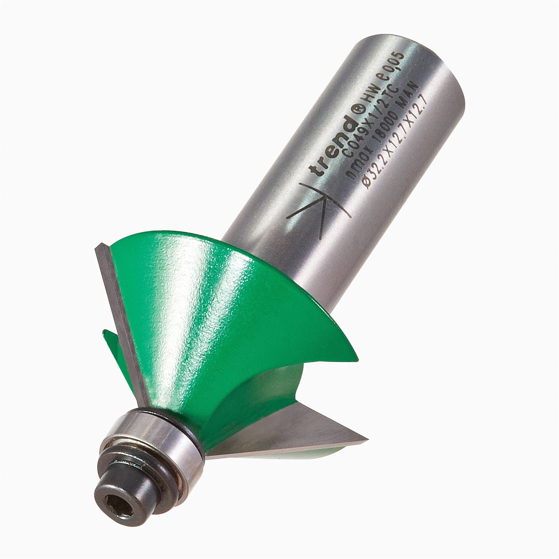 Trend CraftPro Chamfer Router Cutter, 1/2 Inch Shank, 12.7mm Cut Diameter & 45 Degree V Groove, Tungsten Carbide Tipped, C049X1/2TC