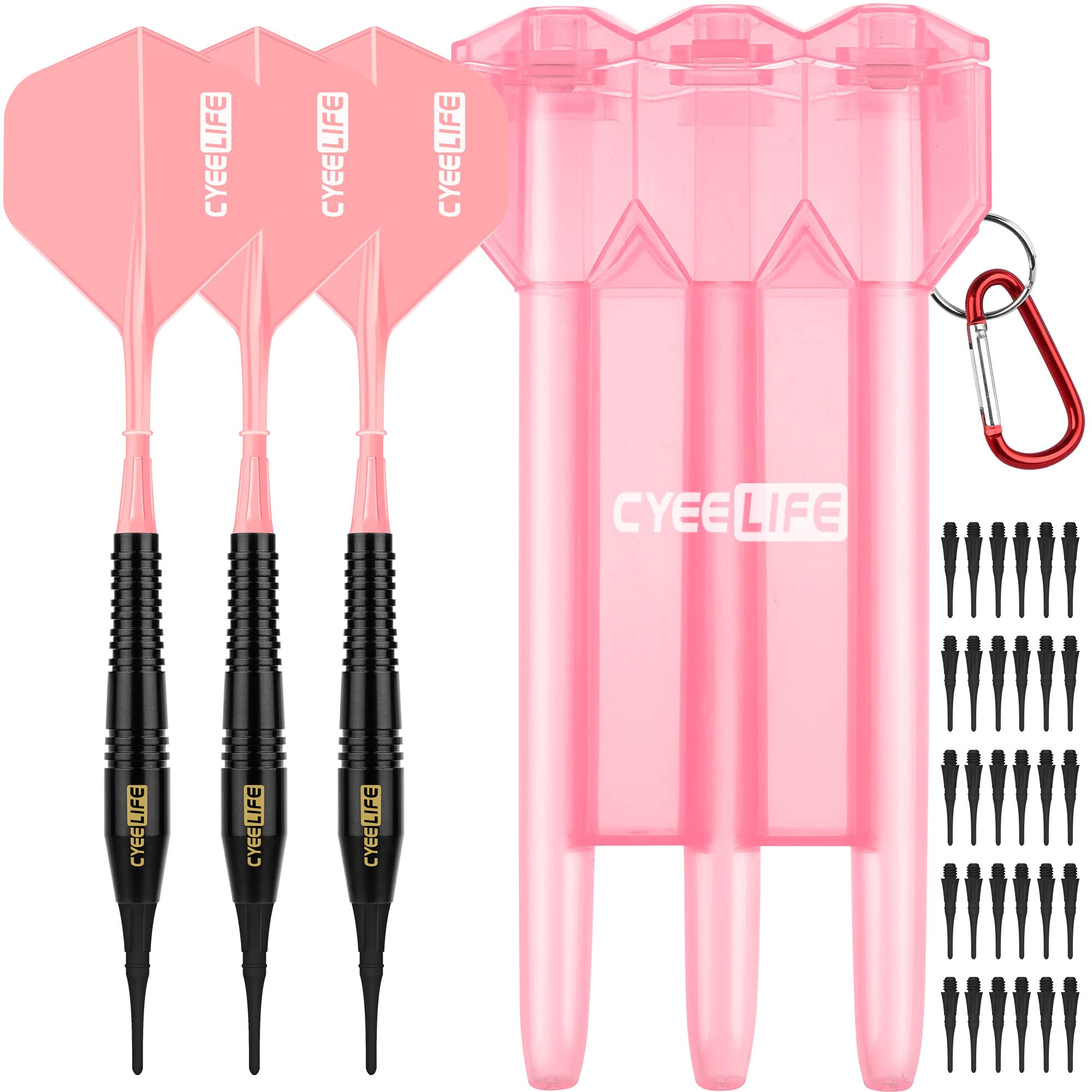 CyeeLife 18g Soft Tip Darts with Carrying case and 30 Extra Points,Professional Plastic Darts Set Pink