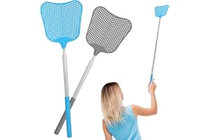 GeeRic Telescopic Fly Swatters, 2PCS Plastic Extendable Fly Swatters Heavy Duty Set with Stainless Steel Handle for Indoor/Ou