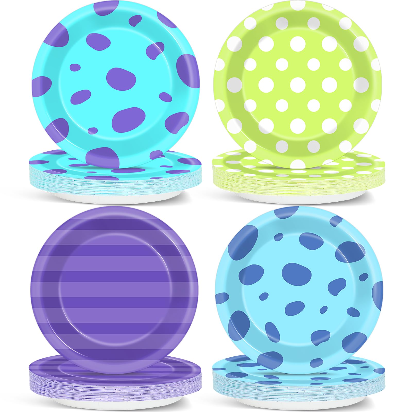 Photo 1 of 48Pcs Monster Birthday Party Paper Plates for Monster Theme Party Table Supplies 7" Cartoon Blue Green and Purple Disposable Dessert Plates Tableware for Kids Birthday Baby Shower Decorations