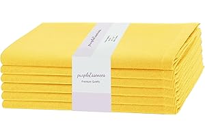 PurpleEssences Set of 6 Cloth Dinner Napkins 100% Cotton 18x18 - Soft Durable Washable - Ideal for Farmhouse Party Spring and Summer - Perfect Everyday Use Table Linen - Yellow