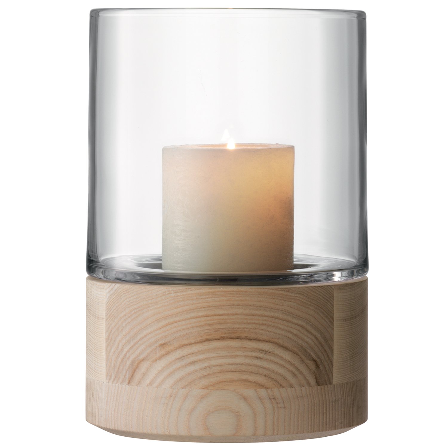 LSA International Lotta Lantern Clear & Ash Base H22.5cm| 1 Unit | Mouthblown & Handmade Glass | Hand Planed Wood | LW24
