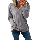 Acelitt Womens Tops Long Sleeve Lightweight Shirts 2025 Fall Fashion Clothing Trendy Tops V Neck Knit Basic Tee