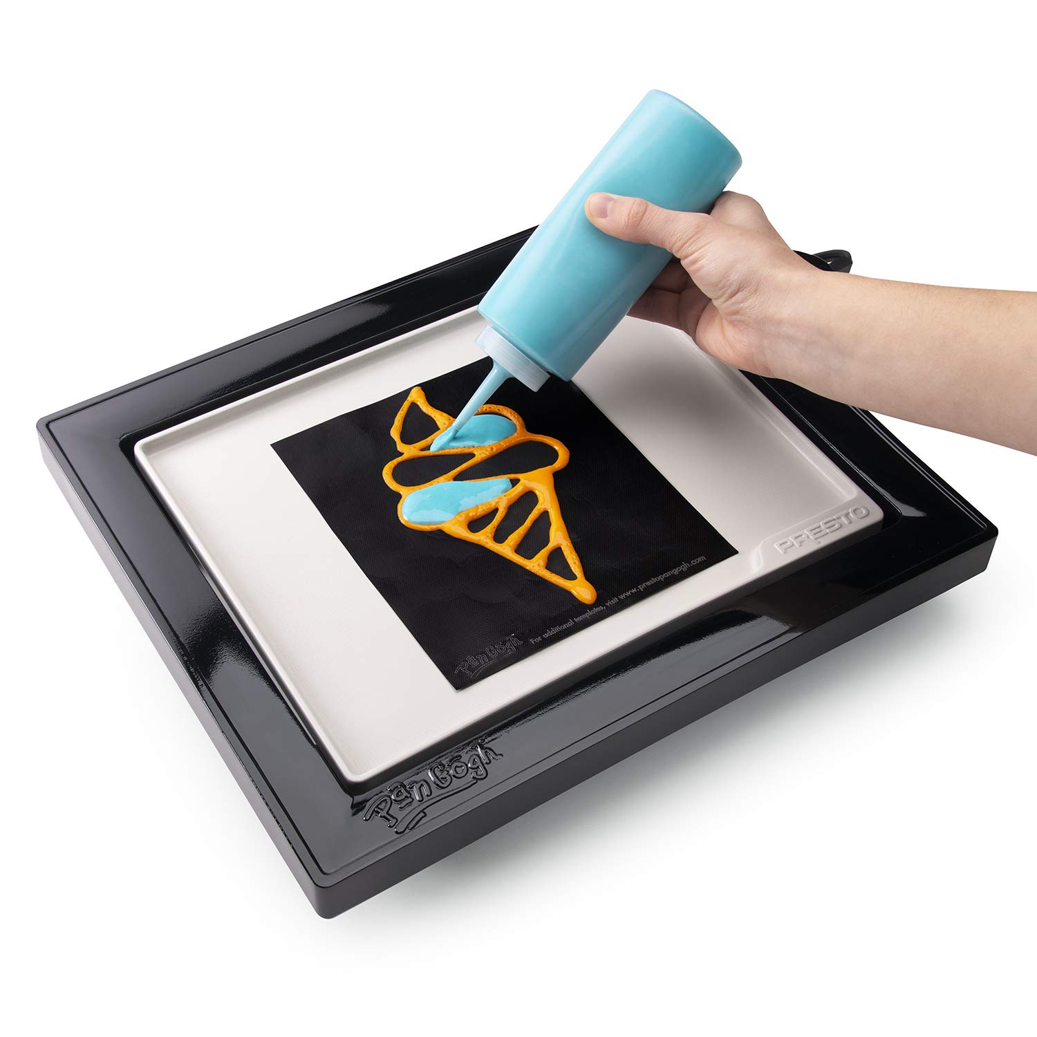 Presto 07080 PanGogh Cool Touch, Electric griddle, ideal size for small families, includes batter bottles & template for pancake art