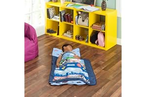 EVERYDAY KIDS Toddler Nap Mat with Removable Pillow -Fire Police Rescue- Carry Handle Fastening Straps Closure, Rollup Design