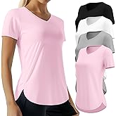 Oakgarden 4 Pack Women's Quick Dry Workout Tops Exercise V Neck Short Sleeve Gym Side Slits Curved Hem UV Shirts