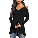 YOINS Women Cold Shoulder Baggy Shirt Long Sleeves Knitted Top Shoulder Off Blouses Black UK 20