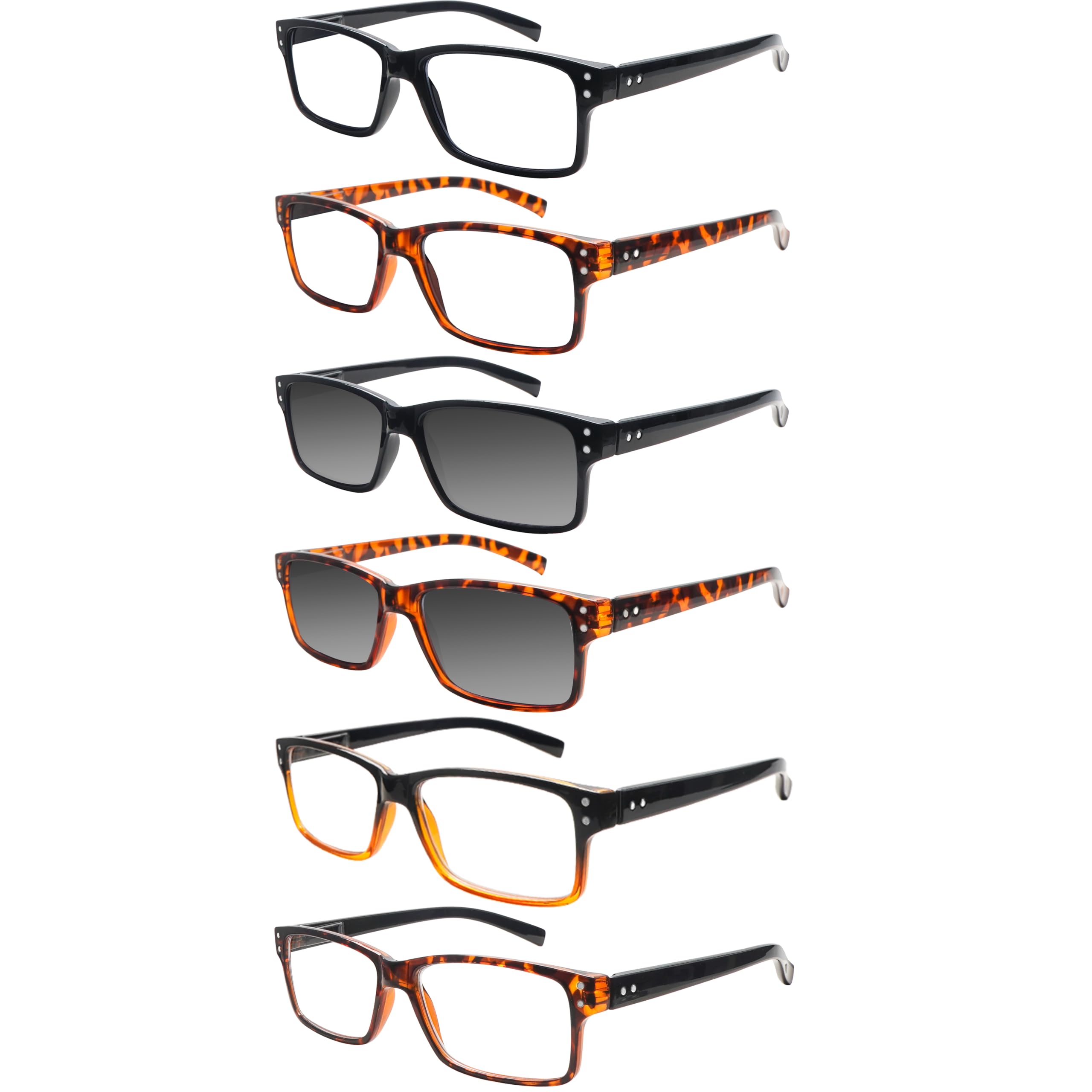 ZONLON 6 Pack Reading Glasses for Men Women Blue Light Blocking Lightweight Black Computer Readers with Spring Hinges (6 mix color-2, 1, x)