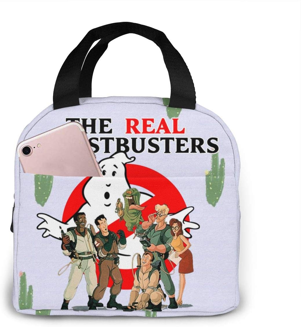 RHJCFEJKND Unisex The Real Ghostbusters Portable Insulated Lunch Bag Tote Bag Waterproof Reusable Lunch Organizer Zipper Closure Meal Prep Bag for School with Pocket