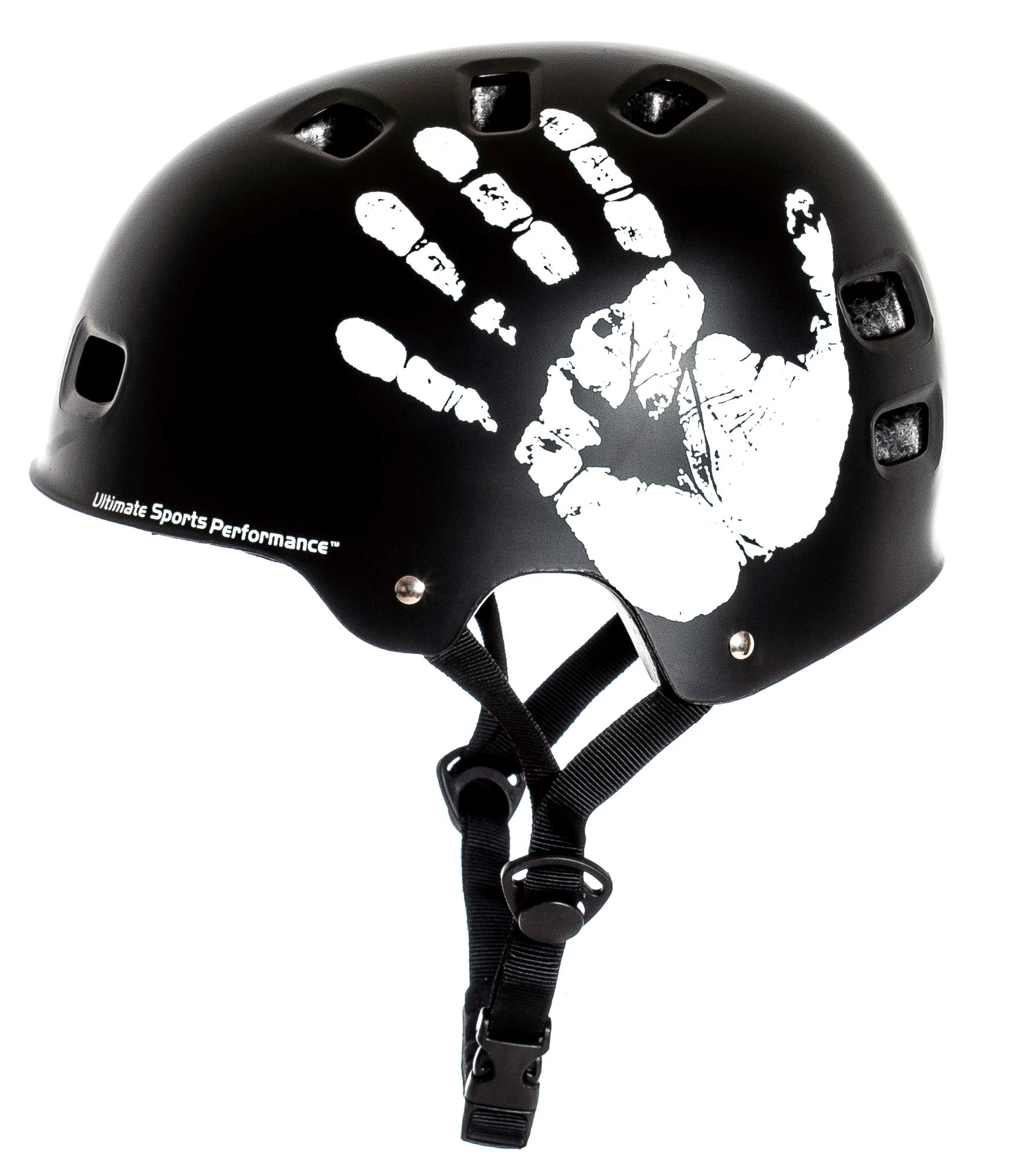 Sport Direct™ "The Hand™" BMX/Skateboard/Bike/Scooter Helmet Black 55-58cm Unisize Headlock and Adjustable Straps with Quick Release Chin Buckle CE EN 1078:2012 Approved