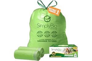 Simply Bio 13 Gallon Compostable Trash Bags Liners Drawstring, Heavy Duty Extra Thick 1 Mil, 49.21 Liter, 60 Bags, Tall Kitchen Food Scrap Waste Bag, ASTM D6400, US BPI and OK Compost Home Certified