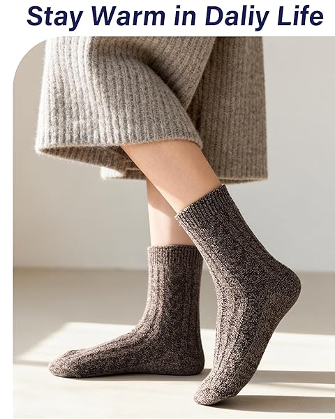 LORITTA WOOL SOCKS FOR WOMEN WARM WINTER SOCKS KNIT CREW CALF HIKING BOOT SOCK STOCKING STUFFERS GIFTS,COLOR SOLID STYLE