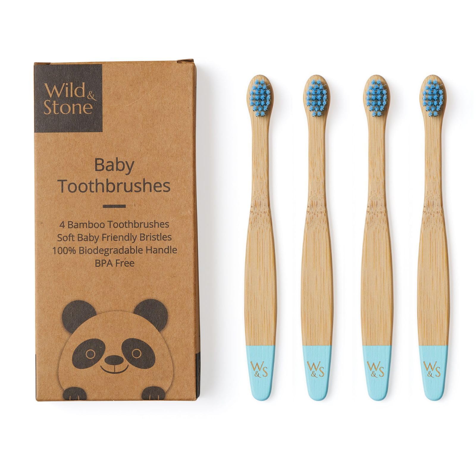 Wild & Stone Organic Baby Bamboo Toothbrush | 4 Pack | Soft Fibre Bristles | 100% Biodegradable Handle | BPA Free | Vegan Eco Friendly Baby Toothbrushes (Baby Blue)