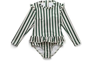 LDIOIF Girls One Piece Swimsuits Zipper Rash Guard Long Sleeve Bathing Suit with Ruffle Hem UPF50+