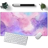 Desk Pad Purple Starry Sky Cute Gaming Mouse Pad Galaxy Gamer Girl Cute Pink Desk Decor Keyboard Desk Mat, Stitched Edges Desktop with Stitched Edges Non-Slip Large Computer Mat 31.5x15.7 in