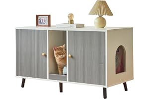 JanflyHome Litter Box Enclosure for 2 Cats - 42.5" Double Room Cat Litter Box Enclosure Furniture with Scratching Pad, Indoor Hidden Cat Litter Box Storage Cabinet, Grey…