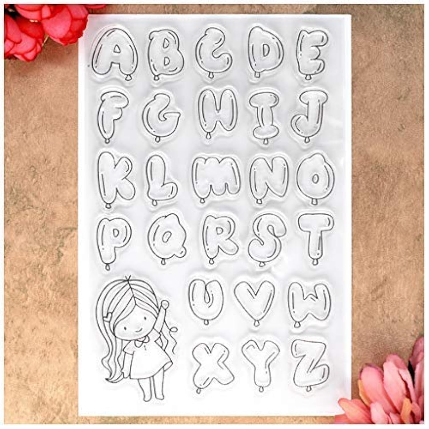 Kwan Crafts ABC Balloons Girl English Alphabet Letters Clear Stamps for Card Making Decoration and DIY Scrapbooking