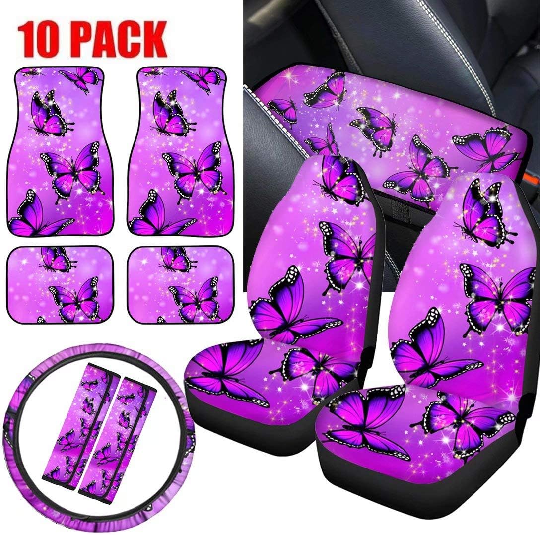 Youngerbaby Swril Purple Butterflies Car Accessories Set,Including Car Steering