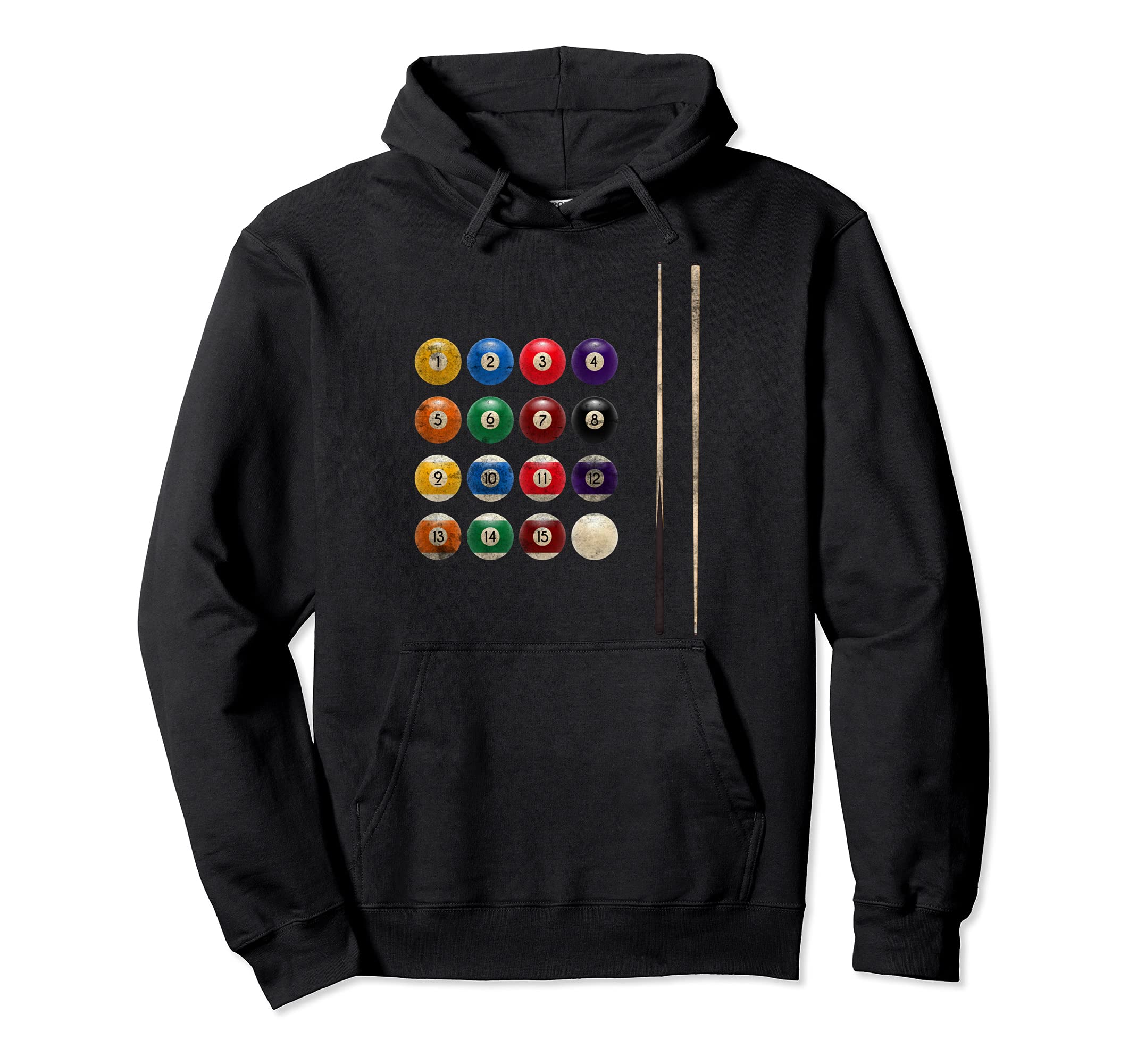 Billiard Balls Pool Player Cue Rack Distressed Design Sports Pullover Hoodie