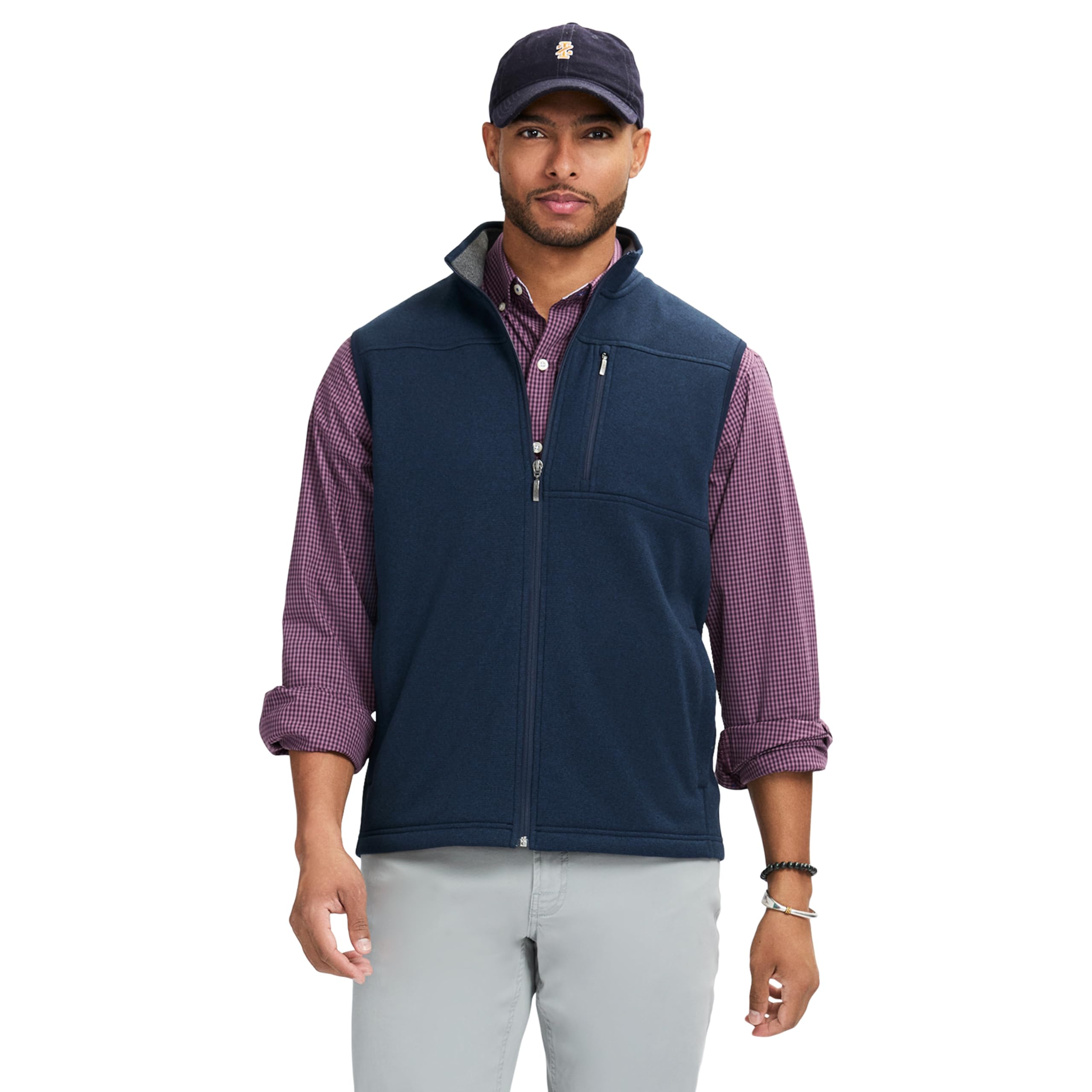 IZOD Men’s Advantage Performance Full Zip Sweater Fleece Vest, Solid Navy Blazer