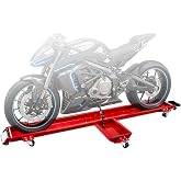 MOTOOS 1250 lb Motorcycle Dolly, Bike Mover with 5 Swivel Casters, Red | Adjustable Steel Rolling Stand with Loading Ramp &amp; Safety Pins for Cruisers, Touring Bikes, Garage Storage &amp; Workshop