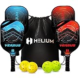 Helium Pickleball Paddles Set of 4 - USAPA Certified - Graphite Fiberglass Surface, Lightweight Honeycomb Core