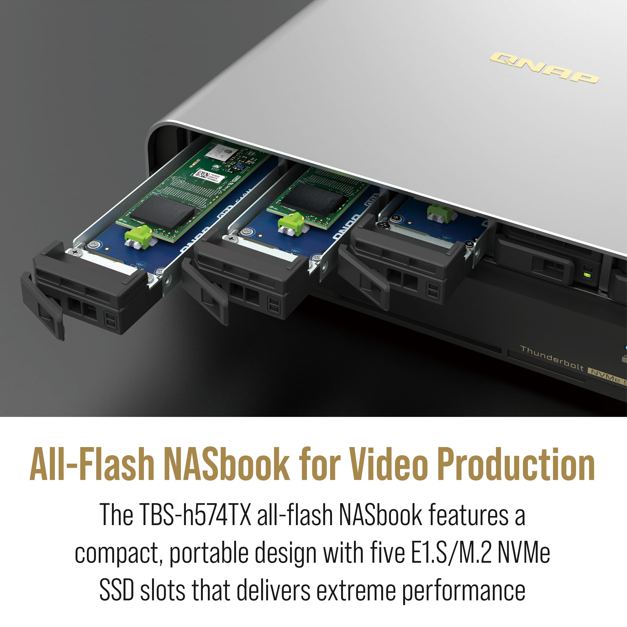 QNAP TBS-h574TX-i5-16G-US 5 Bay High-Performance E1.S All-Flash NASbook with Intel® Core™ Processor, Thunderbolt 4 and 10GbE (5G/2.5G/1G/100M/10M) Network Connectivity (Diskless)