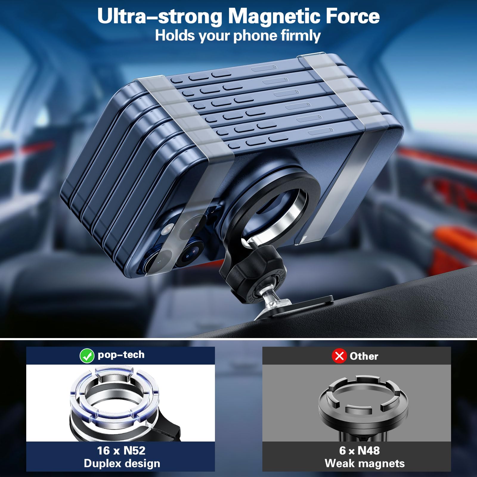 for Tesla Model Y Phone Mount: with MagSafe Dashboard Vent Holder for Tesla Model Y Accessories 2024 - Dash Car Cell Mount for iPhone 16 Samsung Smartphone All Series with Magnetic Ring