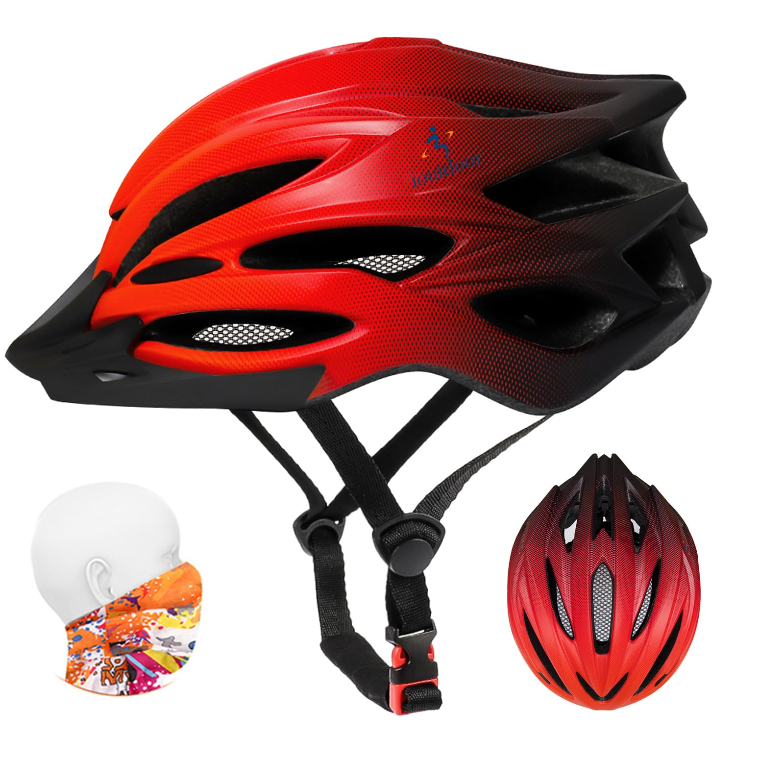 ioutdoor Bike Helmet Men, Cycle Helmet Ladies, Adjustable 56-62cm, Insect Net, Detachable Visor, 22 Vents, Lightweight, Bicycle Helmets for Adult Womens Teenagers Girls Boys (Gradient Red)