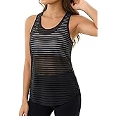 Hilinker Women Striped Mesh Workout Tank Tops Sheer Muscle Racerback Athletic Sleeveless Gym Shirts