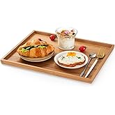 SimpleArt Acacia Wood Serving Tray: Rectangular Wooden Tray for Coffee Table,Large Serving Trays Platter for Breakfast in Bed, Dinner,Tray for Living Room Bedroom Entryway and Kitchen