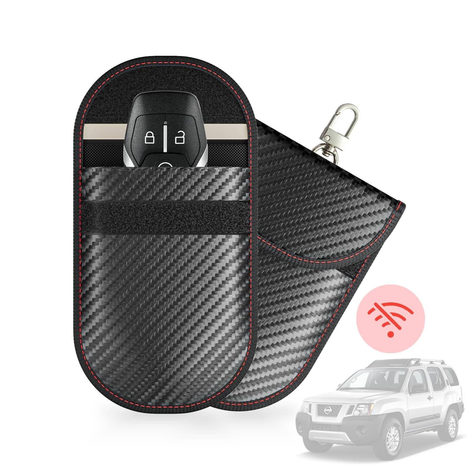 HelloAuto Faraday Bags for Key Fob Protector Car RFID Signal Blocking Carbon Fiber Security Anti-theft Car Key Pouch Black Anti-Hacking Case Blocker (2 Pack)