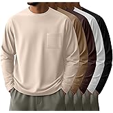 Neer 5 Pack Men's Big and Tall Long Sleeve Pocket T-Shirt Lightweight Crew Neck Shirts Slim Fit Top Casual Basic Tees