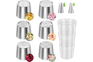 KHZSPP Extra Large Russian Flower Piping Tips,Stainless Steel Large Flower Icing Tips with 2 Leaf Tip,Floral Cake Decorating 
