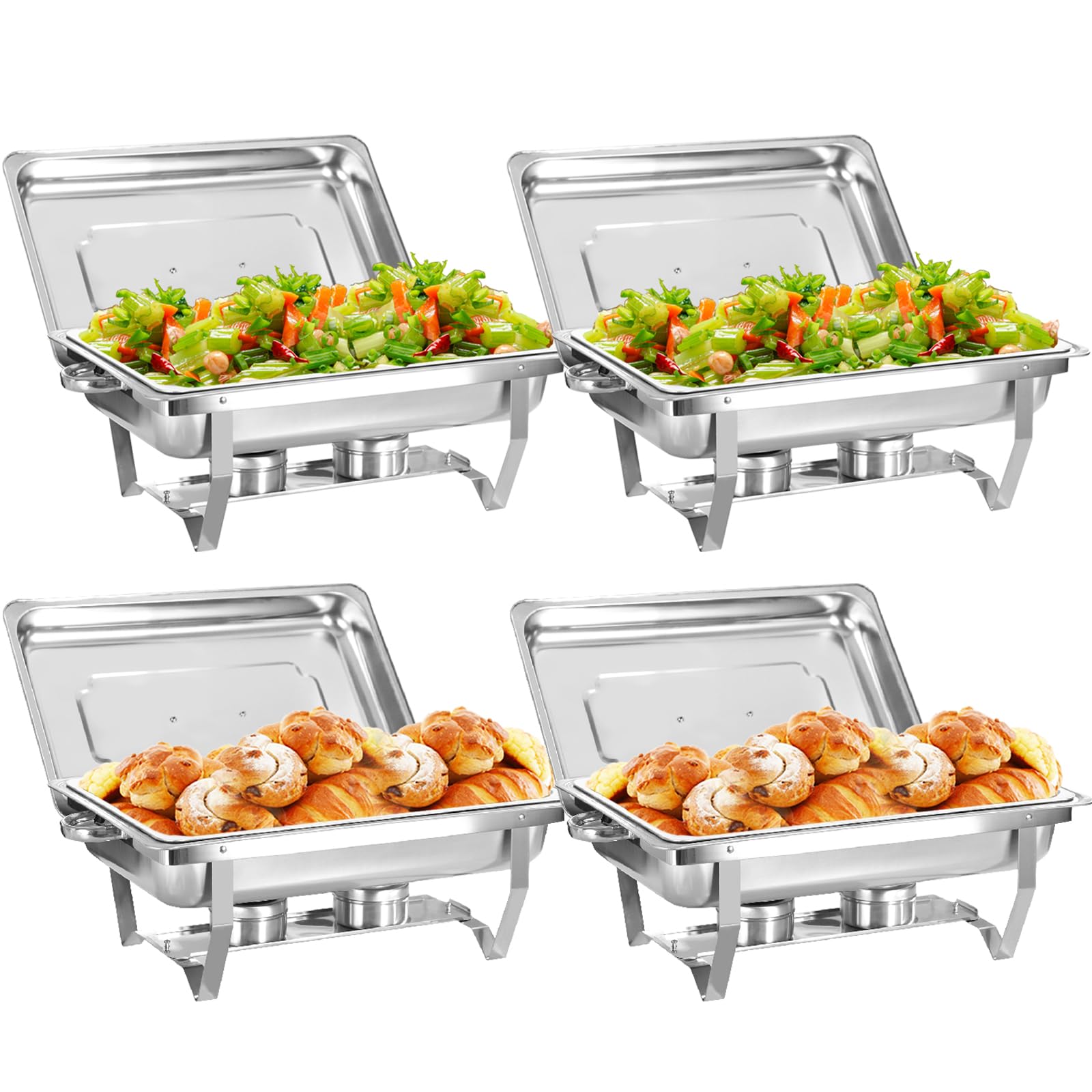 Photo 1 of 4 Pack Chafing Dish for Buffet, Full Size Stainless Steel Chafing Server Dish, Catering Food Warmer for Parties, Buffets, Wedding, Banquet