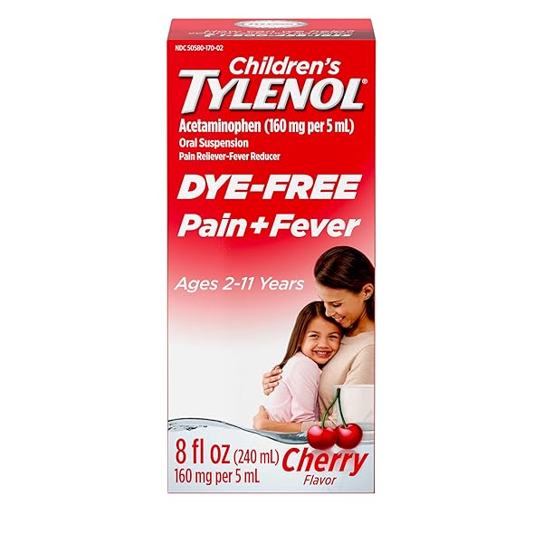 CHILDREN’S TYLENOL LIQUID PAIN RELIEF & FEVER MEDICINE, ORAL SUSPENSION, DYE-FREE, ACETAMINOPHEN, NO ASPIRIN, NO IBUPROFEN, NO HIGH FRUCTOSE CORN SYRUP; CHERRY FLAVOR, 8 FL. OZ.; PACK OF 1