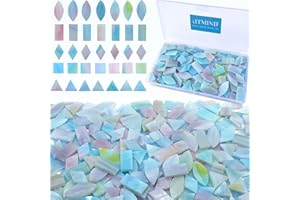 LITMIND Stained Glass Mosaic Tiles Kit for Crafts - Pink & Blue Alternating, 240 Pieces 5 Shapes Mixed (Rectangle, Triangle, Rhombus, Square, Leaf) - Great for Mosaic Making Projects and Beginners