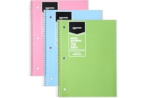 Amazon Basics College Ruled Spiral Notebook, 70 Sheets, 7-1/2" x 10-1/2", 3 pack, Assorted Pastel Solid Colors