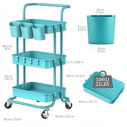 ALVOROG 3-Tier Rolling Utility Cart Storage Shelves