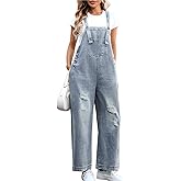 Vidifid Women's Loose Adjustable Strap Denim Bib Overalls Jeans Distressed Ripped Wide Leg Baggy Overall Jumpsuit