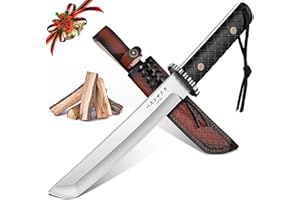 Moontay Fixed Blade Tanto Knife - Japanese Hunting Knife with Sheath, Full Tang Survival Knives with Wood Handle for Camping, Hiking, Adventures, Fishing, BBQ, Christmas Gifts for Men