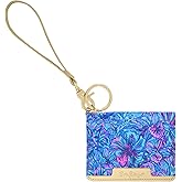 Lilly Pulitzer Vegan Leather Snap ID Card Case, Cute Keychain Wallet, Slim Credit Card Holder with Wristlet Strap (Shells n Bells)