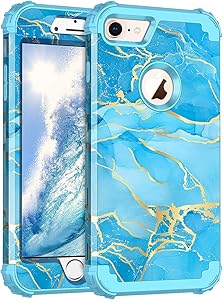 Casetego for iPhone 8 Case/iPhone 7 Case,Heavy Duty Shockproof 3 Layer Hard PC+Soft Silicone Bumper Rugged Anti-Slip Protective Cases for Apple iPhone 8 and iPhone 7,Blue Marble