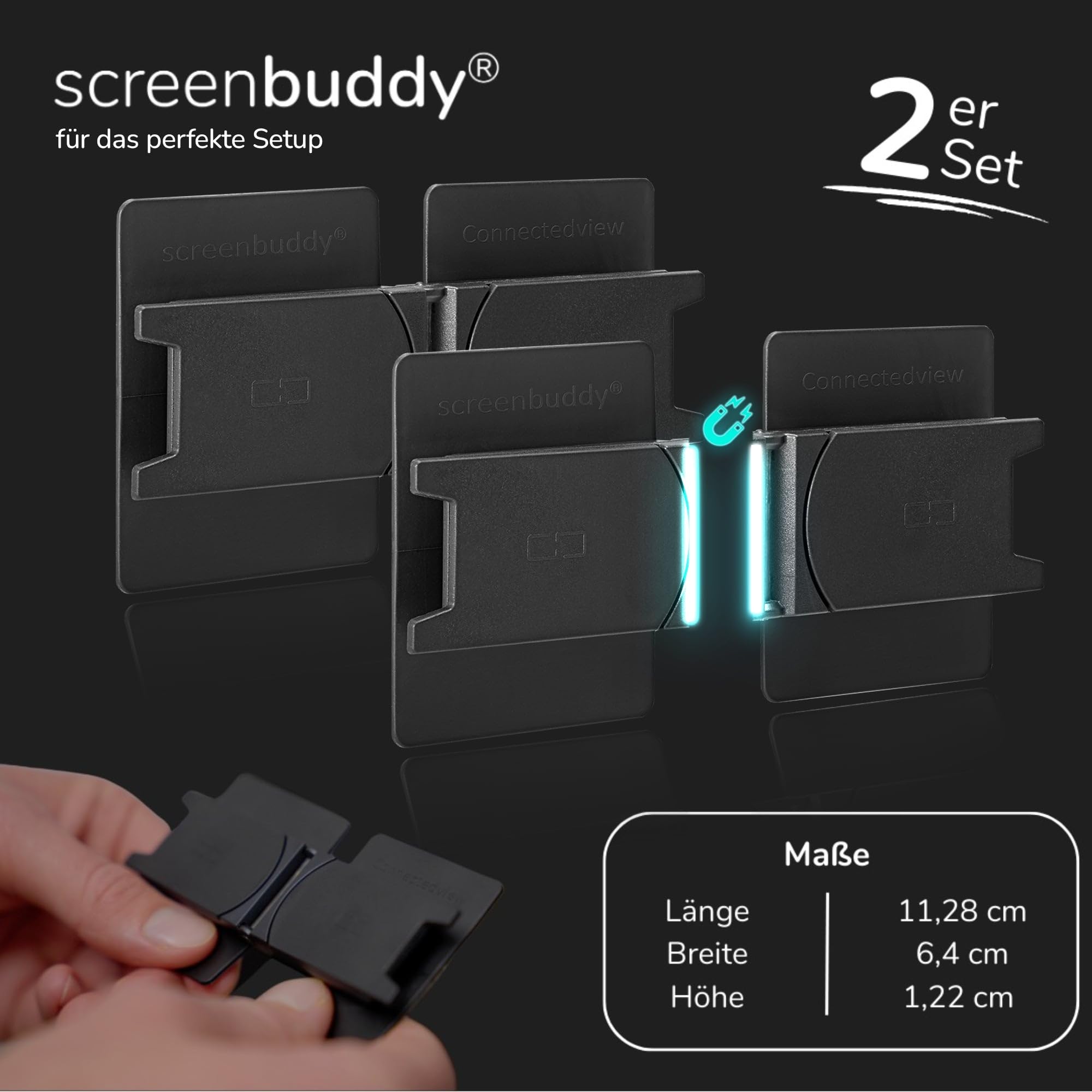 screenbuddy 2er Set magnetischer Verbinder für PC Bildschirme & Monitore - Computer Zubehör für Home-Office, Büro, Gaming & Streaming - Magnet Verbindung zum Monitor Zusammenhalten - Made in Germany 4