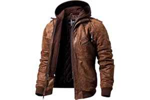 FLAVOR Men's Real Leather Jacket Removable Hoodie Brown Genuine Suede Pigskin